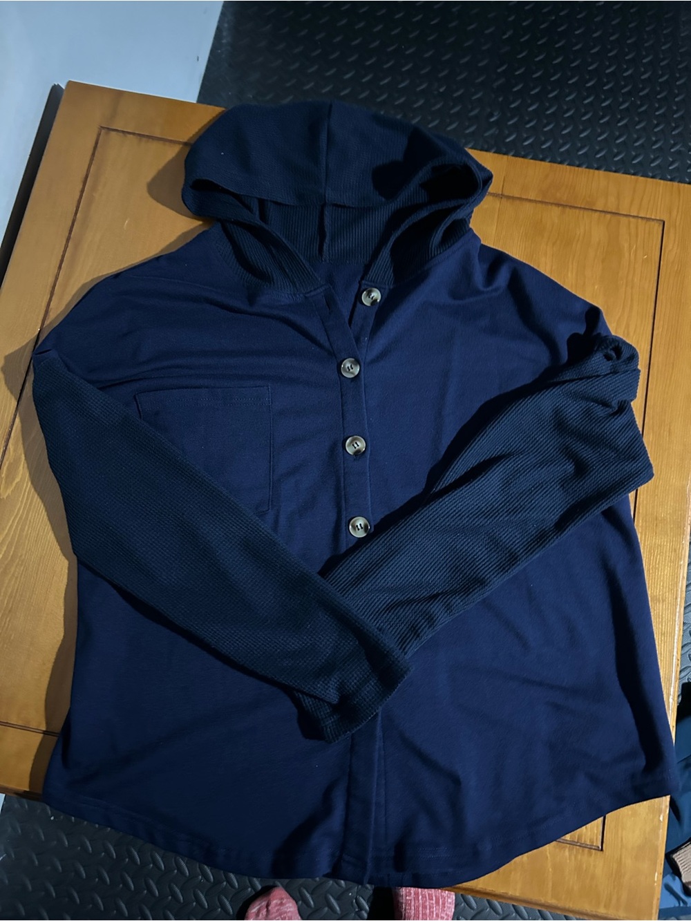 (3/$10) Womens Navy Hooded Button-Up sweater
